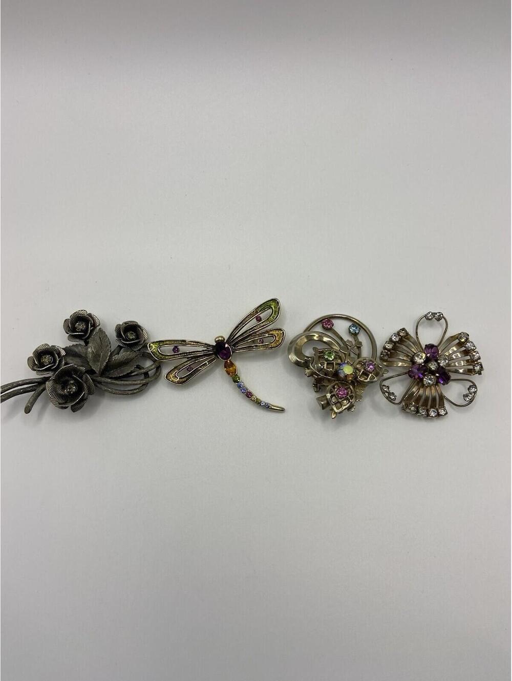 Vintage Lot Of 4 Rhinestone Brooch Pins